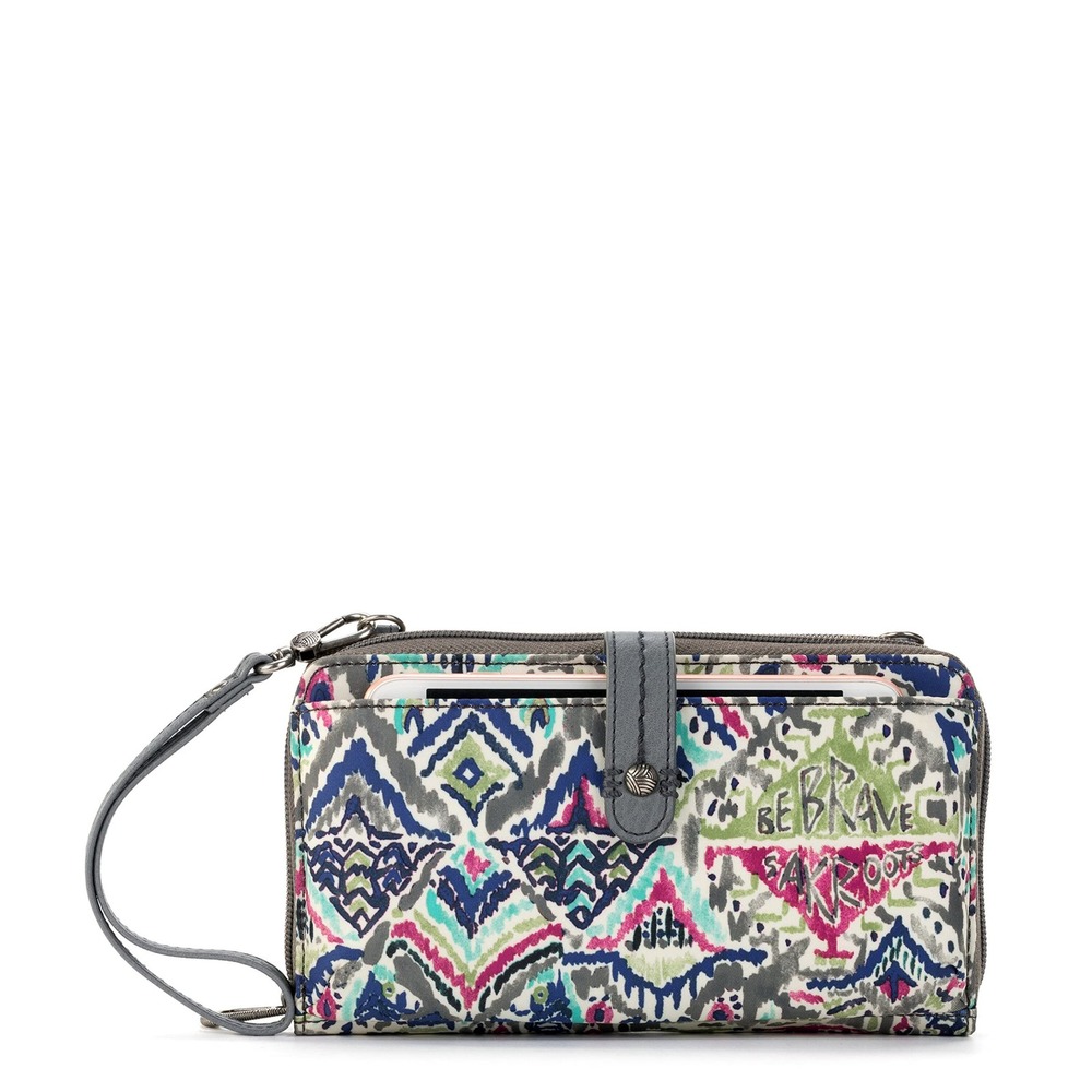 Sakroots Large Smartphone Wallet Crossbody Wristlet Slate Brave Beauty NWT